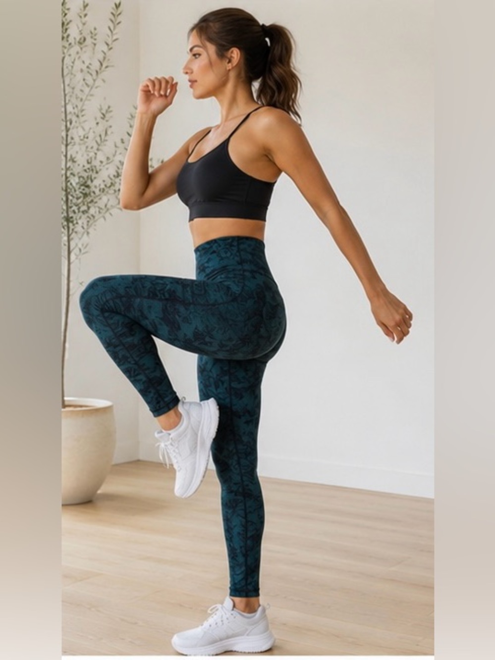Balance Collection Black Teal Floral Print High Waist Leggings S Baddie Fairycor - Picture 2 of 9